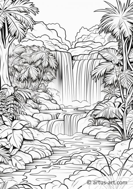 Página para colorir de Cachoeira na Floresta Tropical